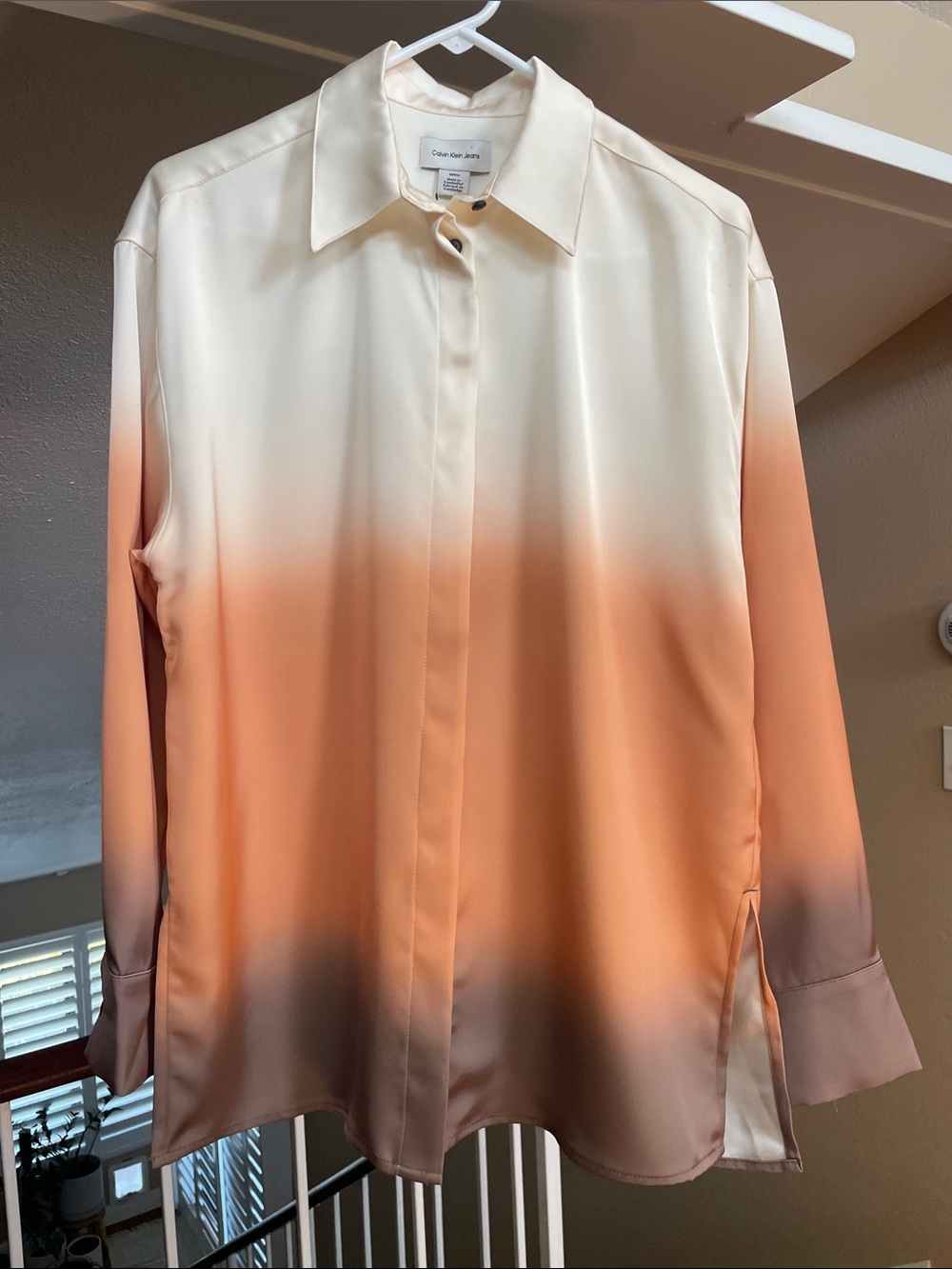 Calvin Klein Jeans Ombré Long-Sleeve Button-Up — Cream to Peach